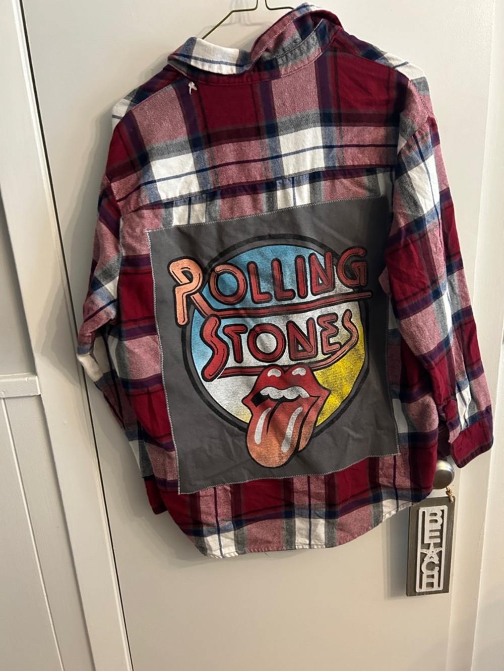 Rolling Stones Plaid Flannel Shirt - Red, Gray large